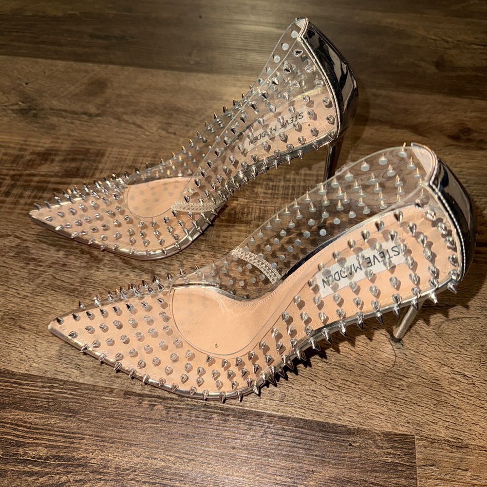 Steve Madden Clear and Silver Studded Heels